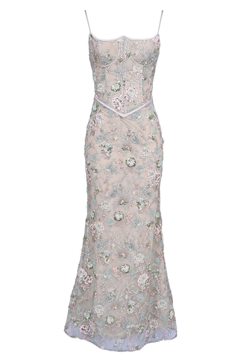 Naima Embroidered Sequin Mermaid Gown, Alternate, color, SILVER LINING