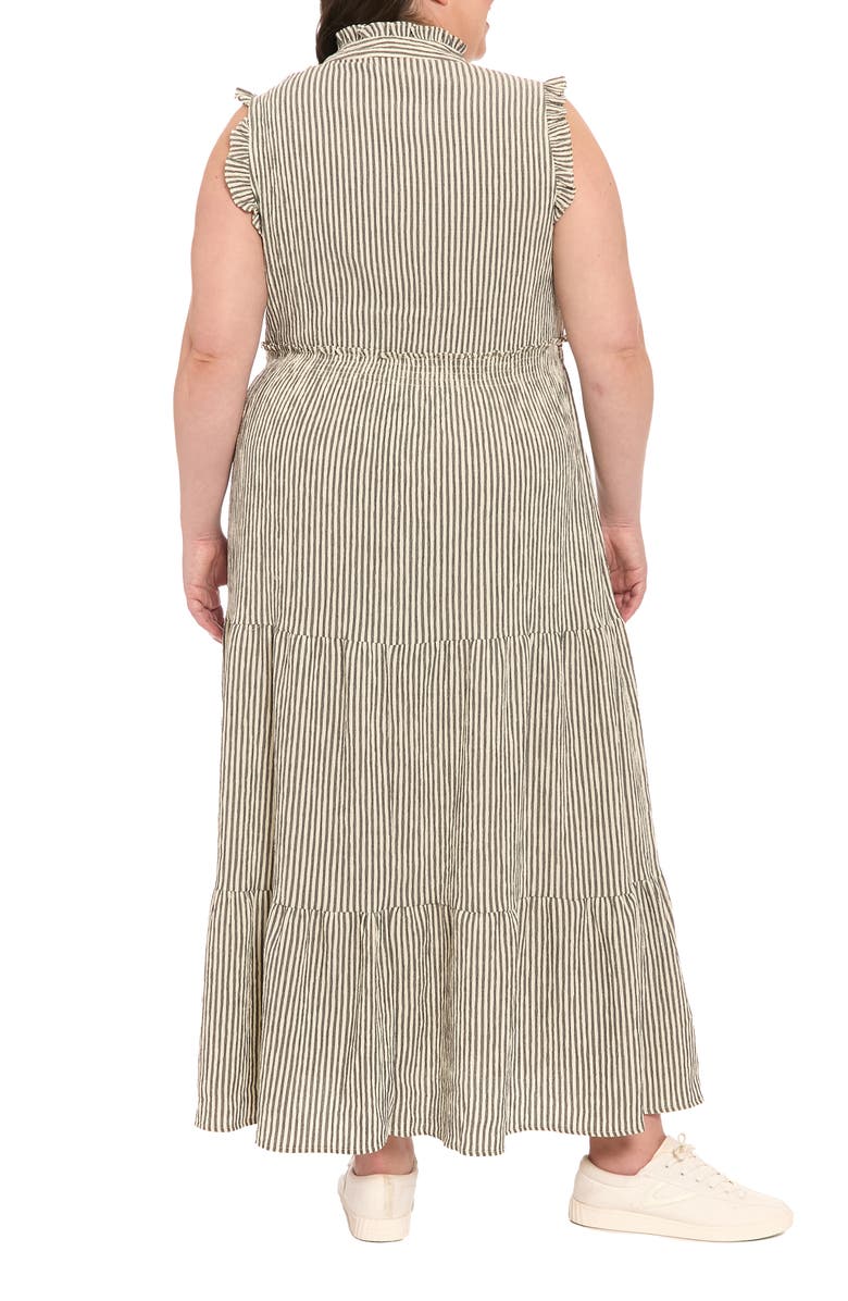 London Times Stripe Ruffle Tiered Maxi Dress, Alternate, color, Black
