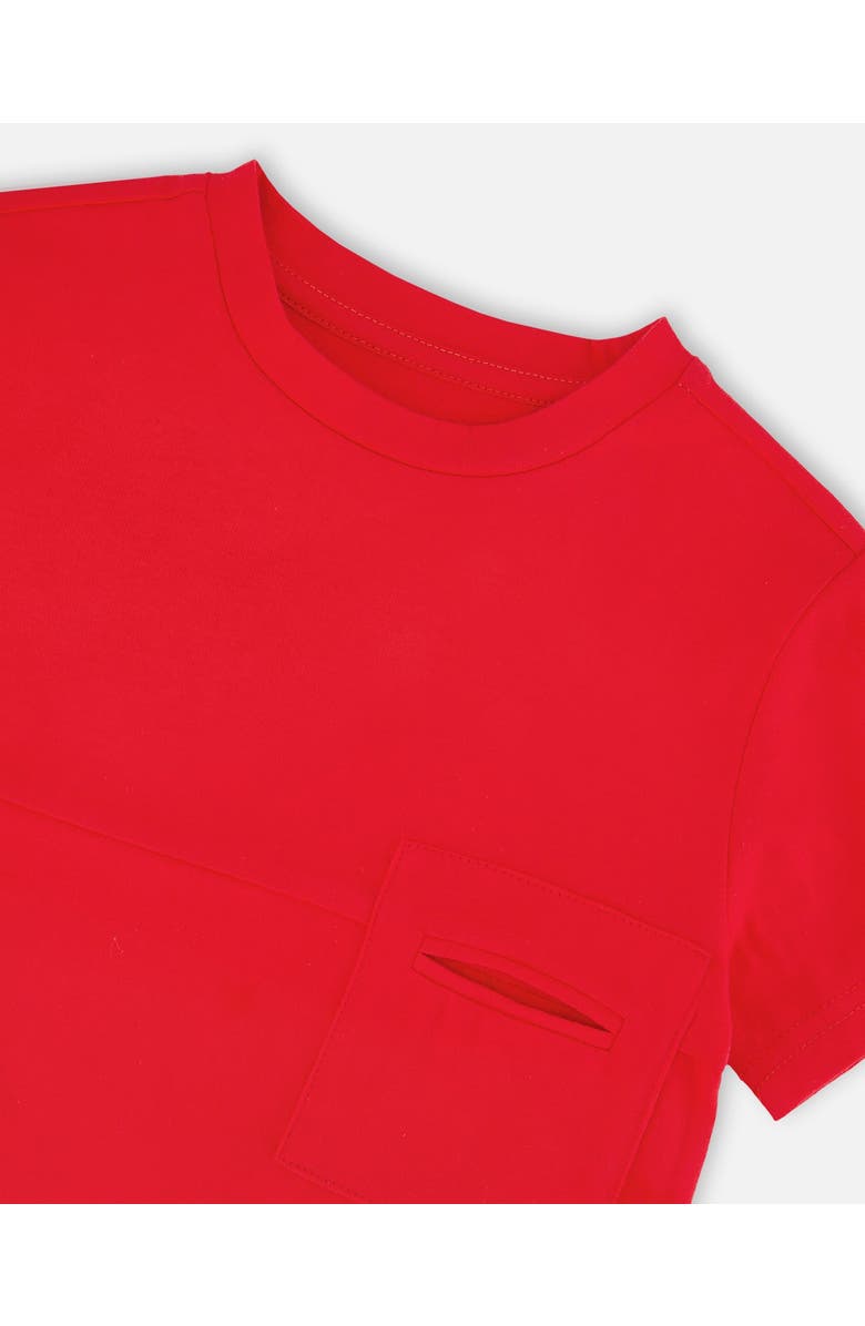 Deux par Deux Organic Cotton Colorblock Jersey T-Shirt with Chest Pocket, Alternate, color, Red