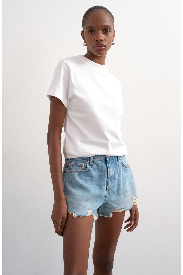 Distressed Denim Cutoff Shorts, Alternate, color, LIGHT BLUE