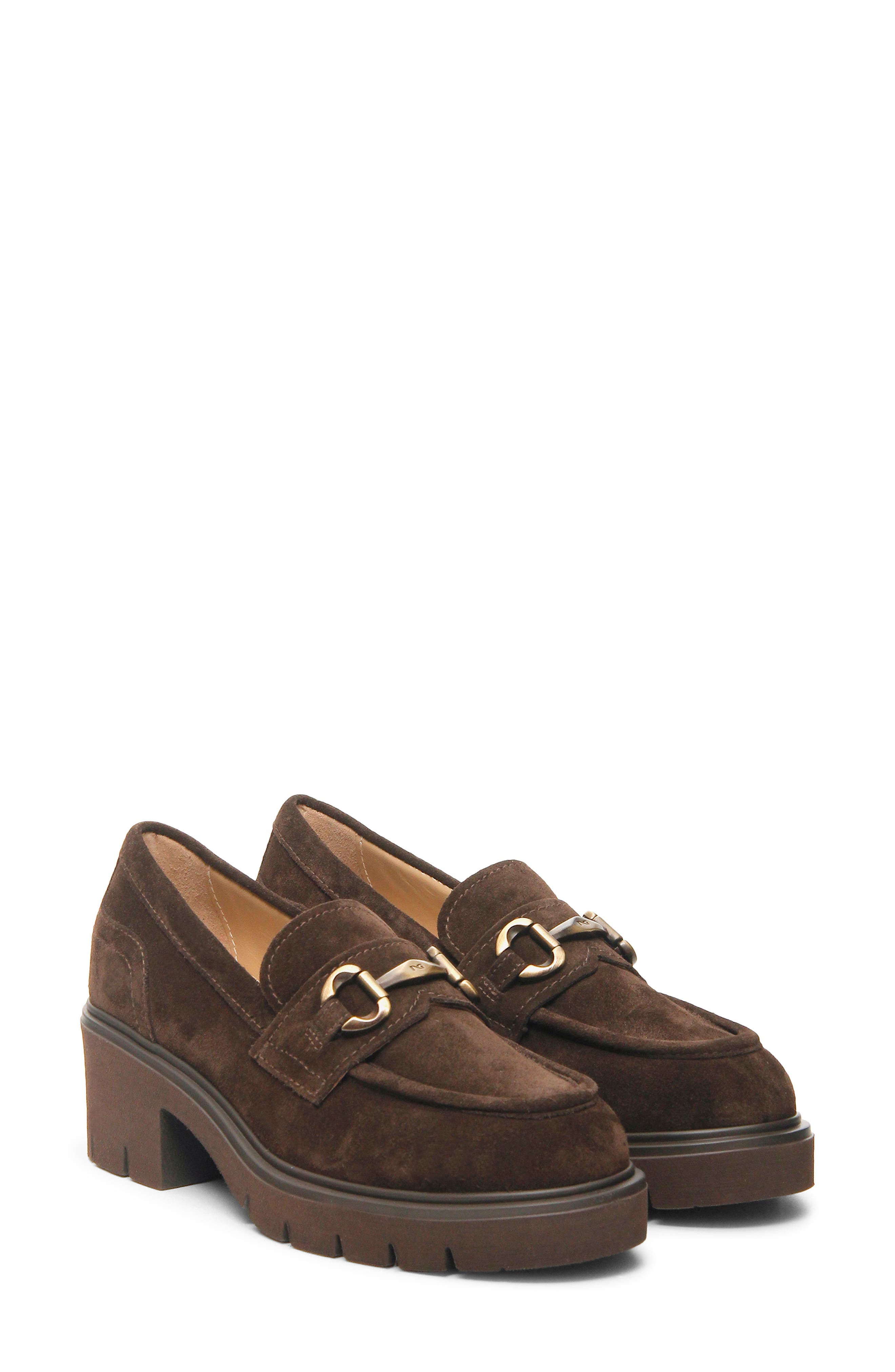Bit Heeled Loafer, Main, color, DARK BROWN