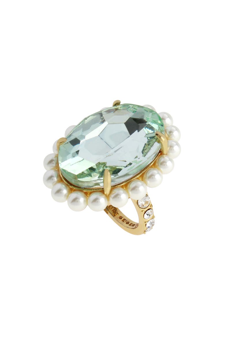 Oval Stone Faux Pearl Cocktail Ring, Main, color, LIGHT GREEN