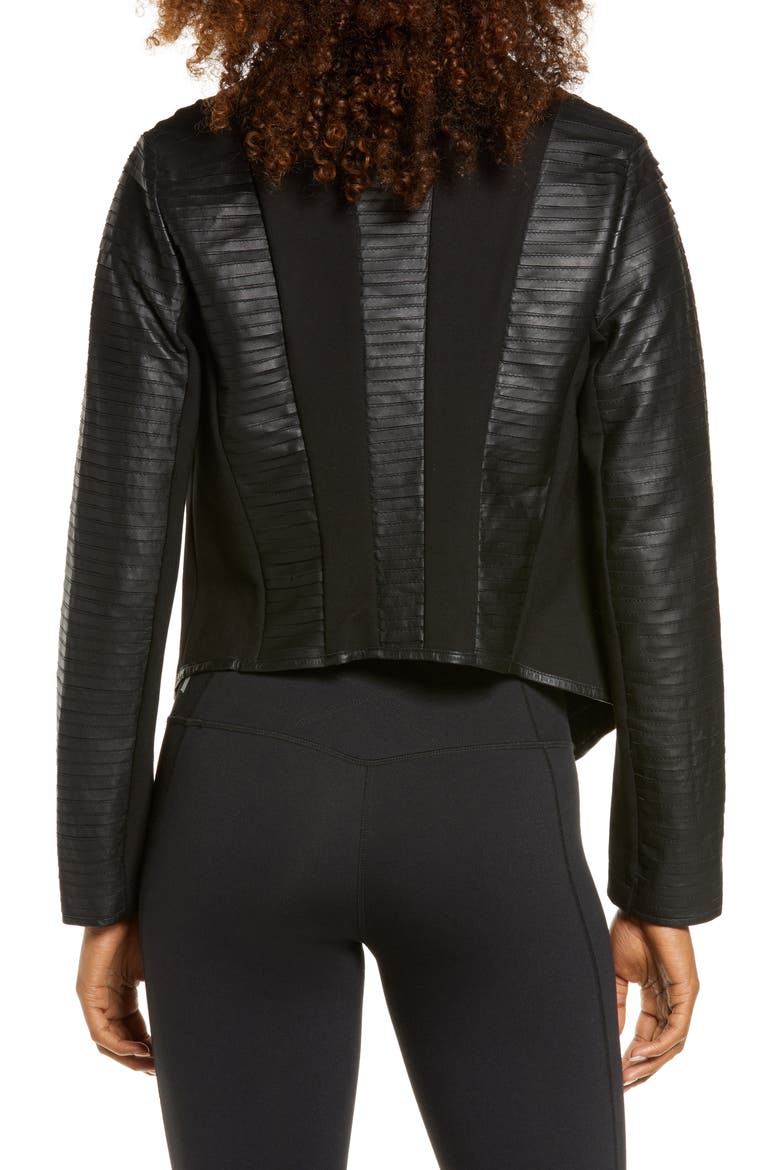 Textured Leather & Ponte Moto Jacket, Alternate, color, BLACK