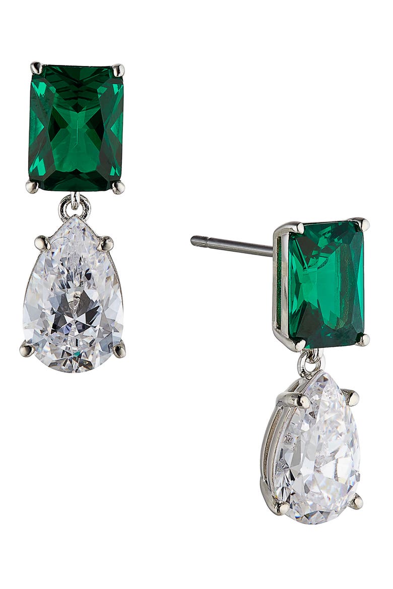 Shine On Cubic Zirconia Drop Earrings, Main, color, GREEN