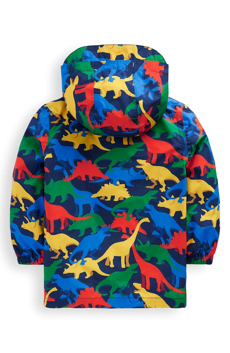 Mini Boden Kids' Waterproof Hooded Popover Rain Jacket, Alternate, color, Navy Multi Dinos
