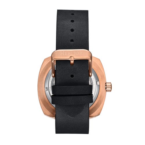Heritor Automatic Davenport Engraved-case Leather-band Watch W/ Date In Black