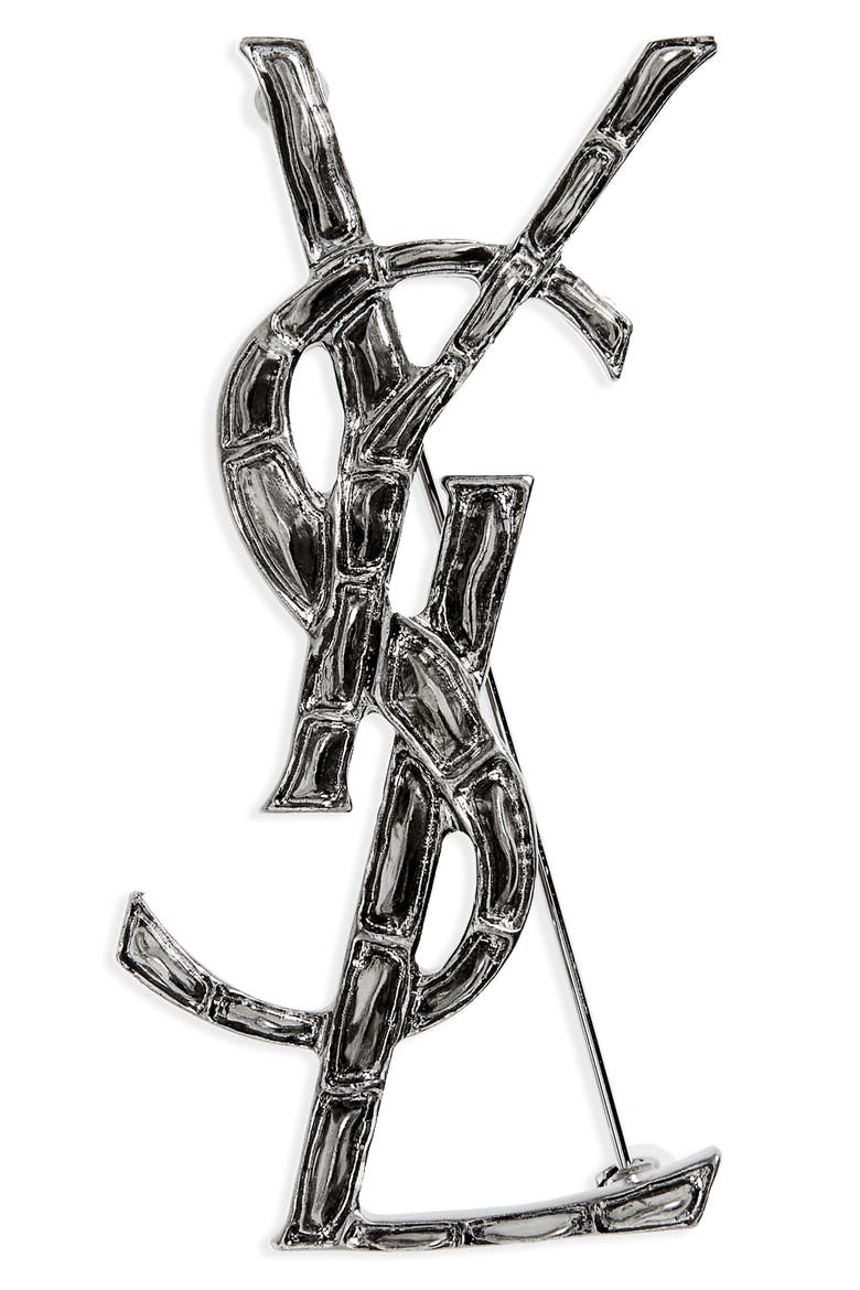 Opyum Lait Branch Monogram Brooch, Main, color, ARGENT OXYDE