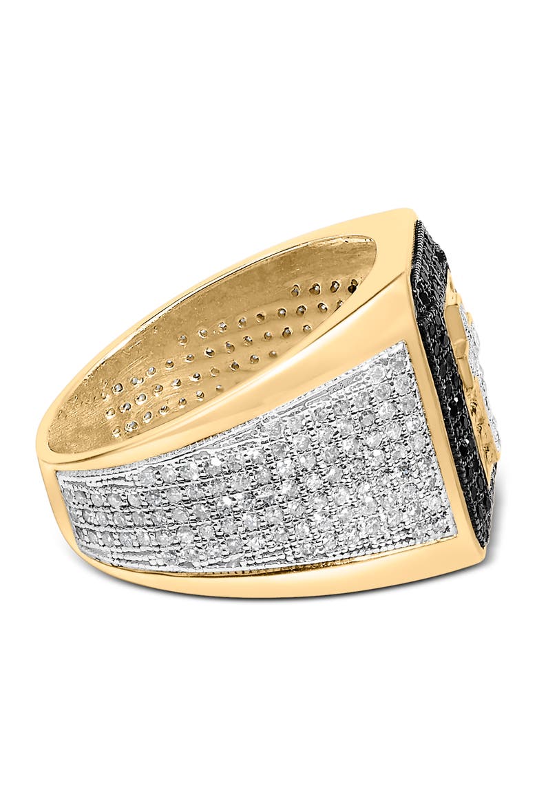Men's 10K Yellow Gold 1 1/2 ctw White and Black Diamond Cross Signet Ring, Alternate, color, Yellow Gold