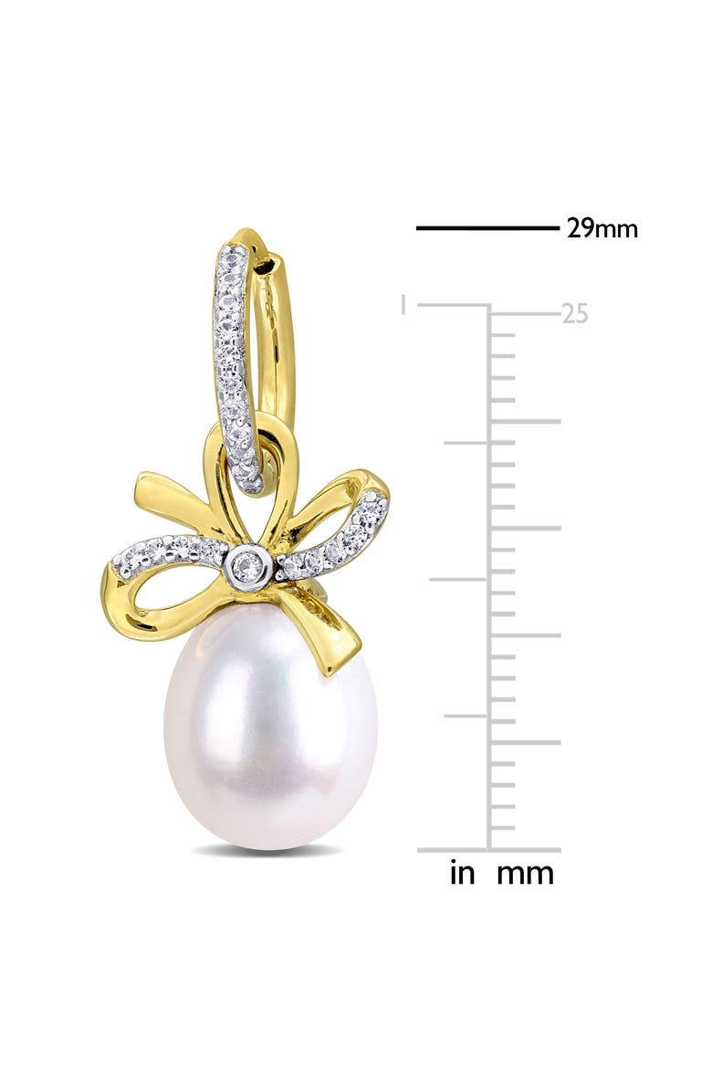 DELMAR 9-10mm Cultured Freshwater Pearl & White Sapphire Hoop Earrings - 0.42 ct., Alternate, color, White