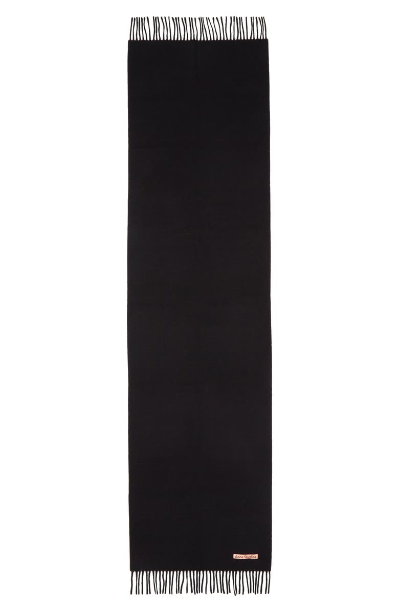Acne Studios Fringe Wool Scarf, Main, color, Black