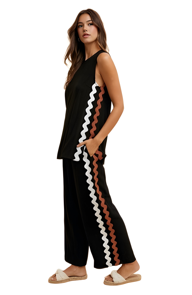 Knit and Lounge Wave Trim Wide-Leg Pant and Sleeveless Top Set, Alternate, color, 