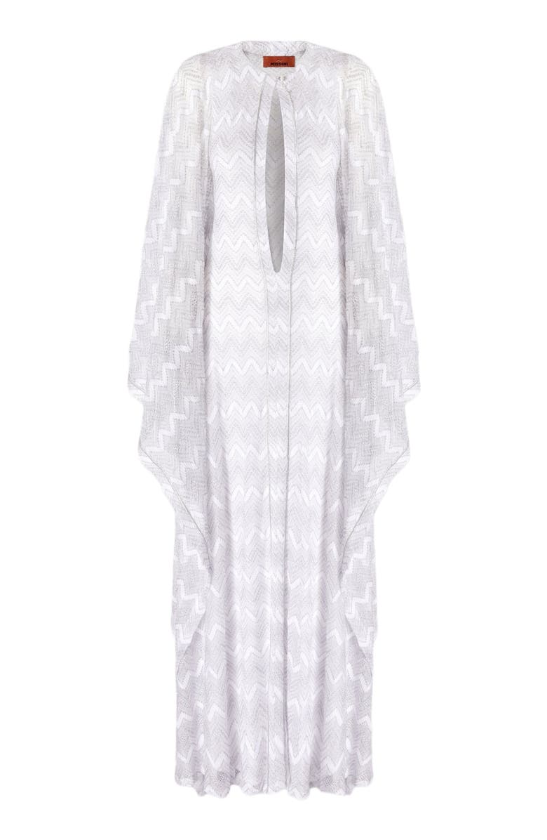 Missoni Long Cover-up Caftan In Zigzag Lamé Viscose, Alternate, color, Silver