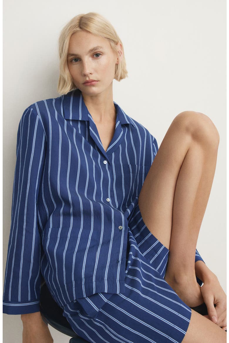 Stripe Button-Up Pajama Shirt, Alternate, color, INDIGO BLUE