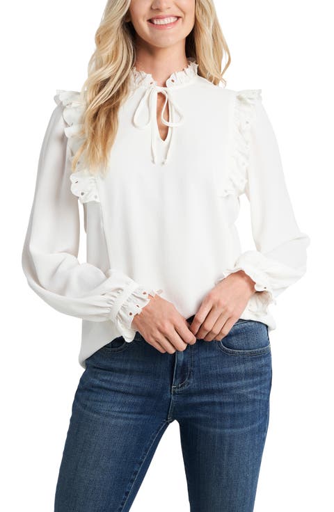 Ruffle Neck Long Sleeve Blouse