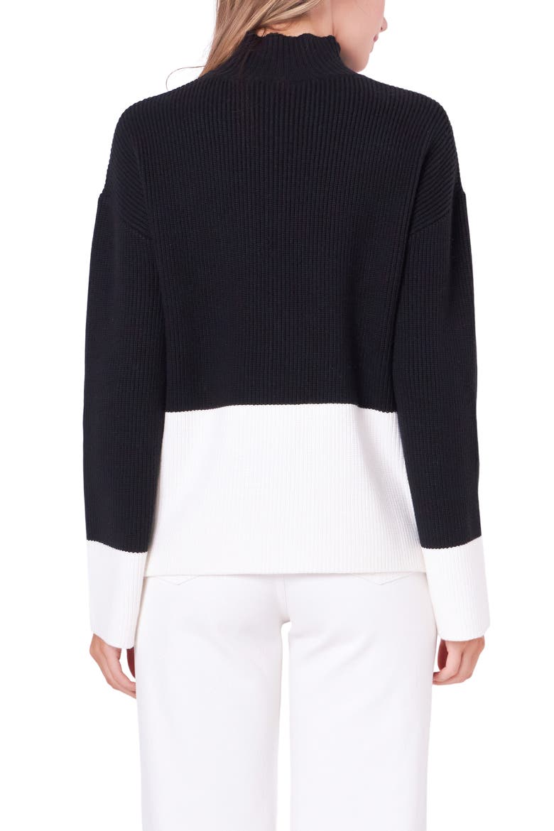 Colorblock Mock Neck Rib Sweater, Alternate, color, BLACK/ IVORY