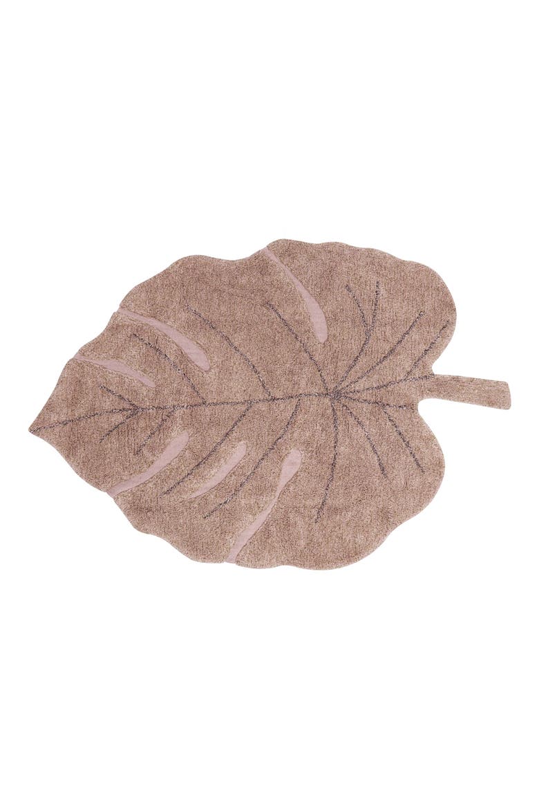 Monstera Leaf Washable Area Rug, Main, color, ROSE SOIL BROWN OLIVE