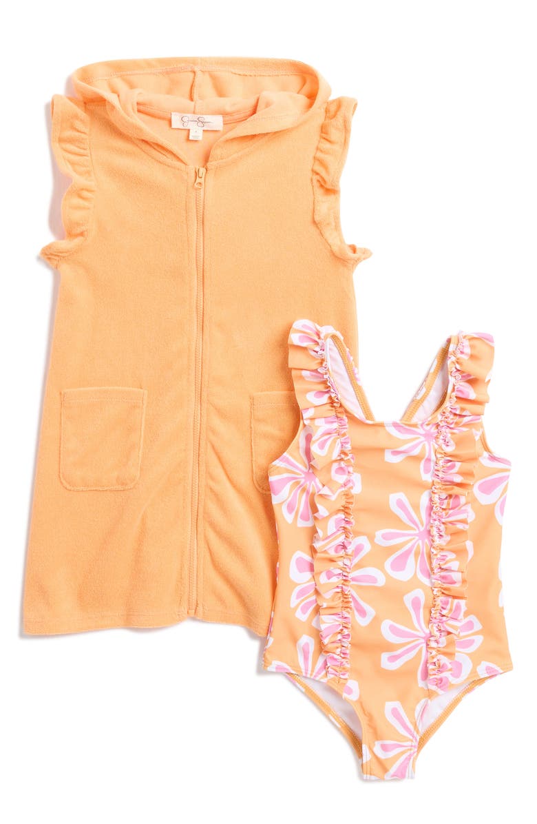 Jessica Simpson Kids' Floral One-Piece Swimsuit & Towelling Terry Cover-Up Dress Set, Main, color,