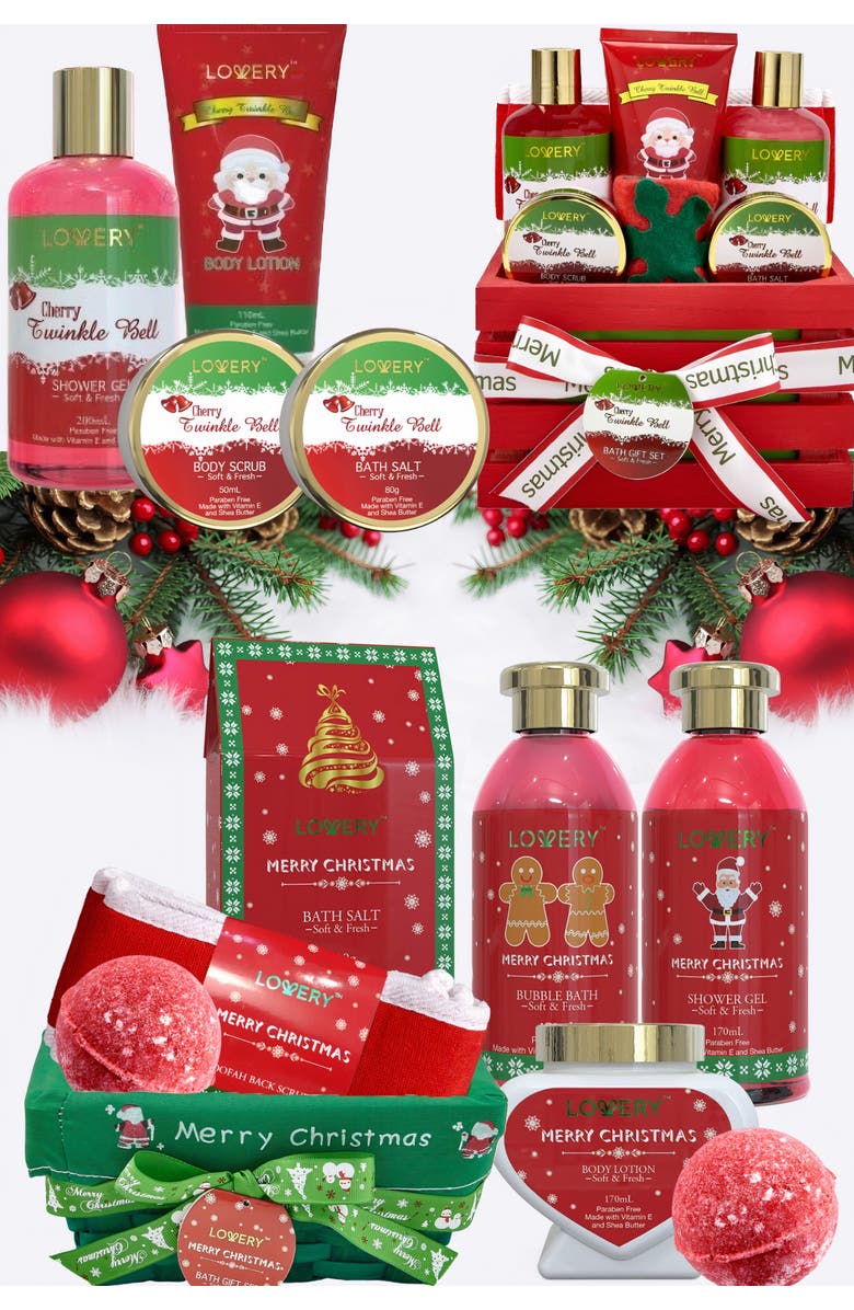 Lovery Christmas Bath and Body 16-piece Gift Basket, Alternate, color, NO COLOR