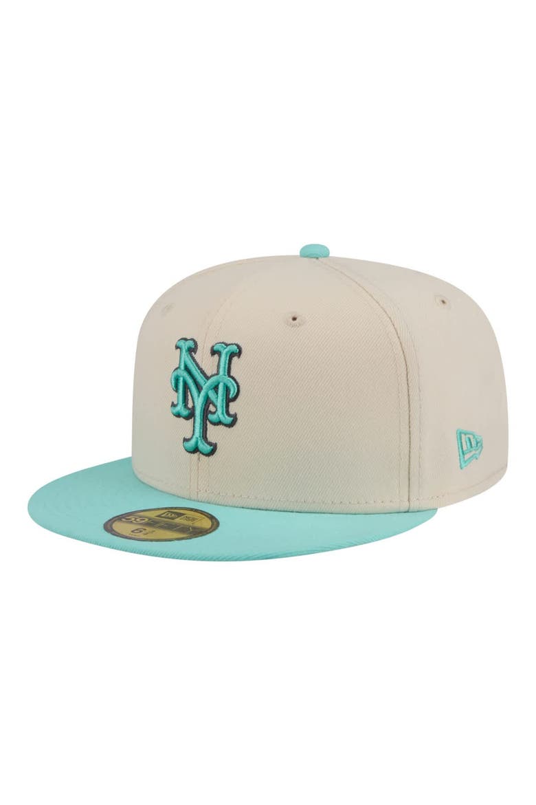Men's New Era Light Beige/Turquoise New York Mets Two-Tone Color Pack 59FIFTY Fitted Hat, Main, color, Light Beige