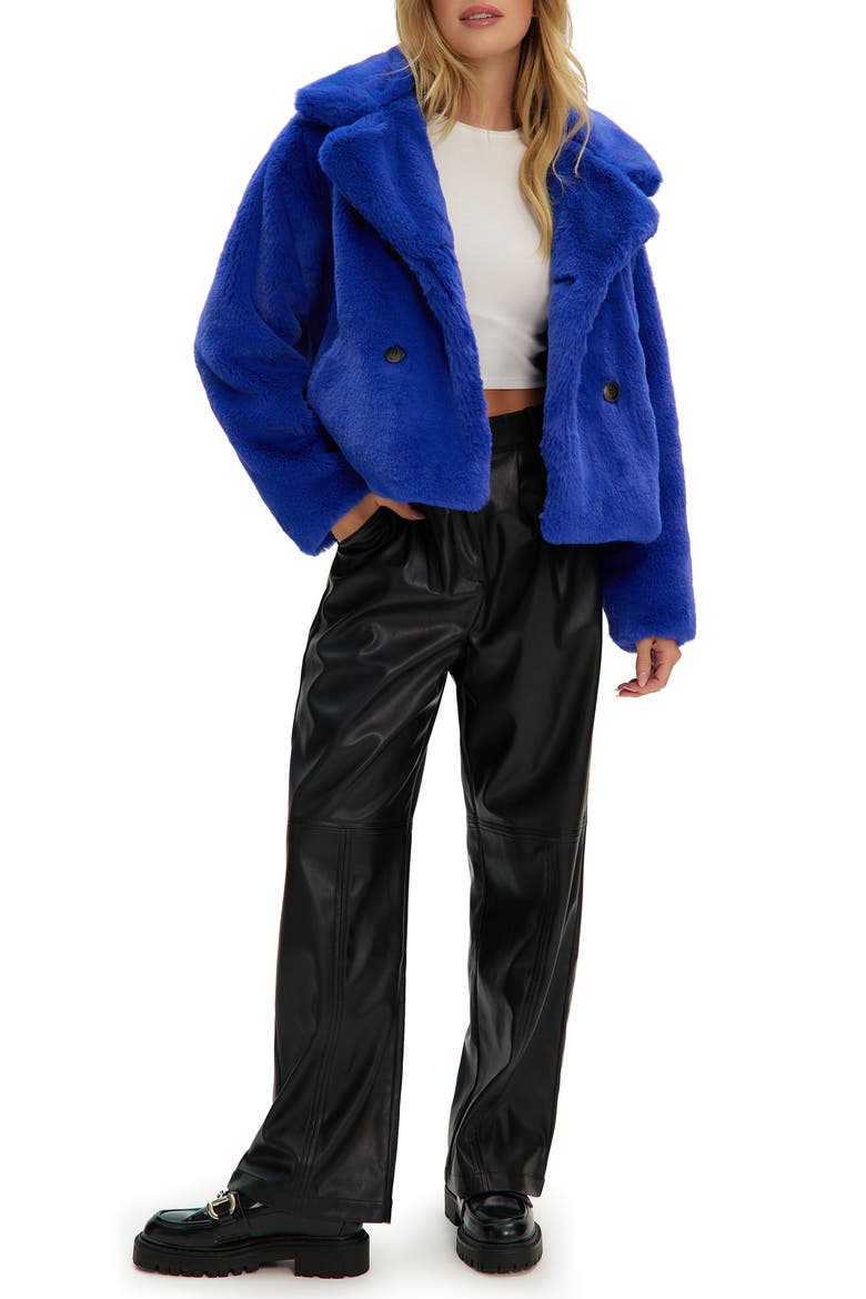 Push Faux Fur Coat, Alternate, color, COBALT