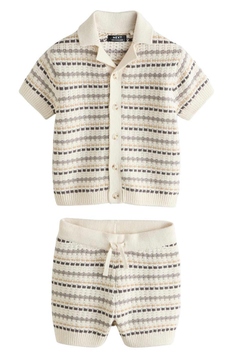 NEXT Kids' Knit Shirt & Shorts Set, Main, color, Neutral