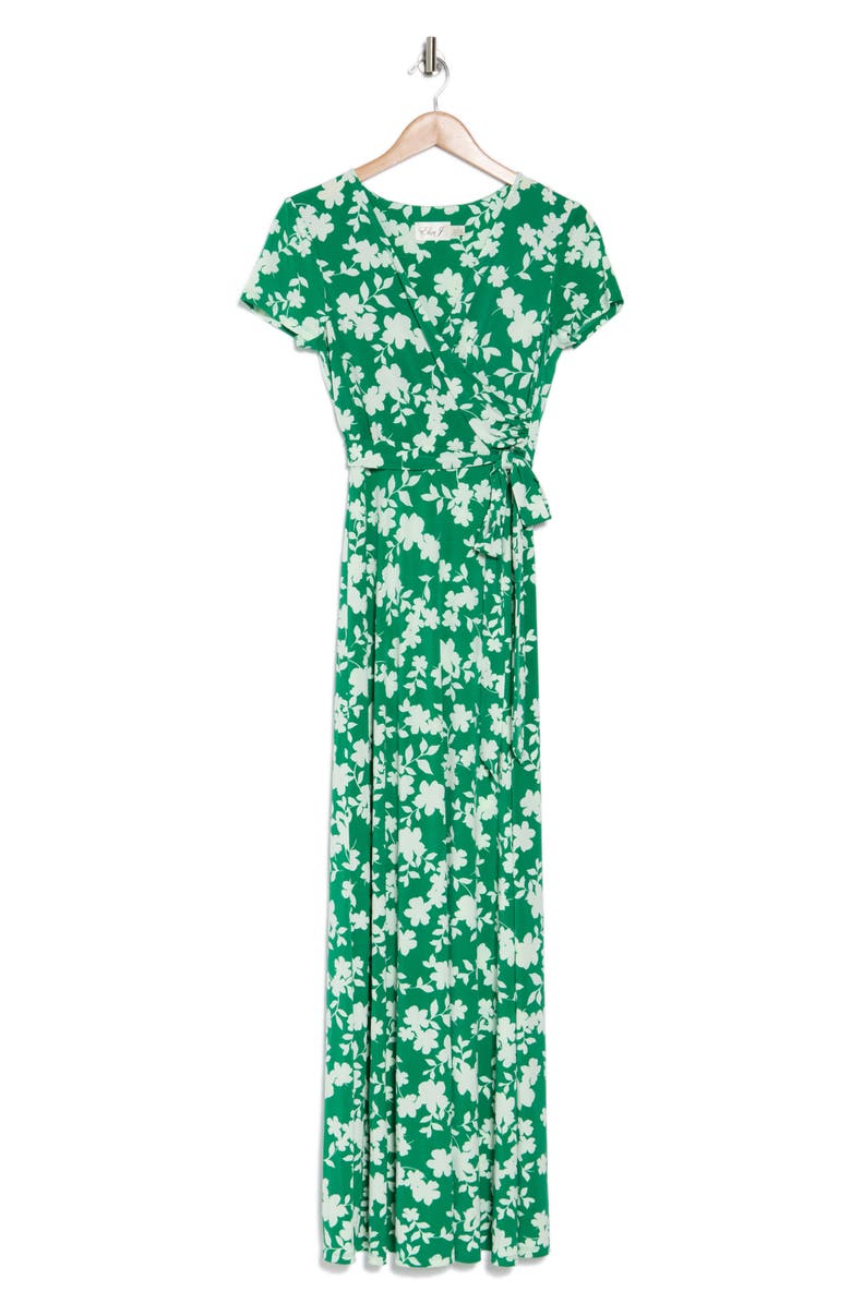 Eliza J Floral Short Sleeve Faux Wrap Maxi Dress, Alternate, color, Green