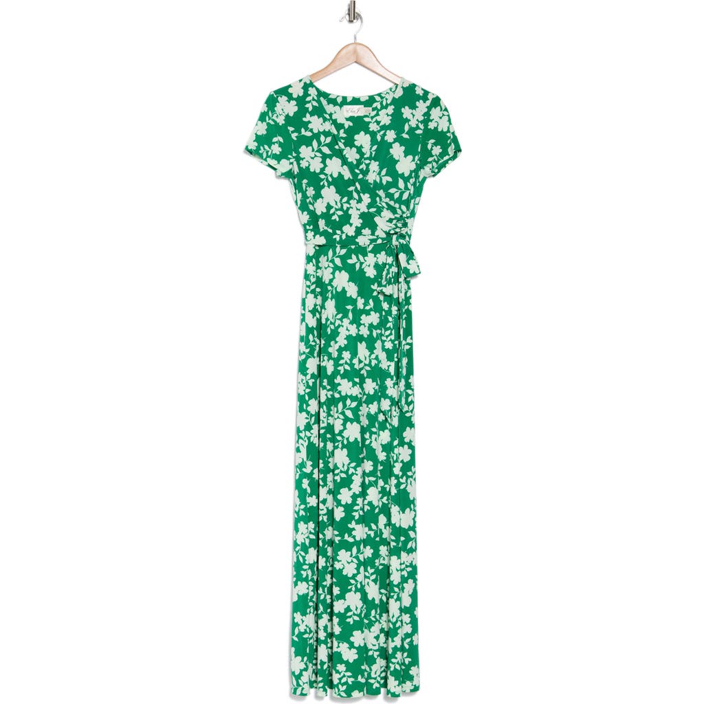 ELIZA J ELIZA J FLORAL SHORT SLEEVE FAUX WRAP MAXI DRESS