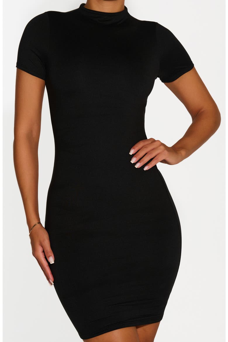 Bare Crewneck Minidress, Alternate, color, BLACK