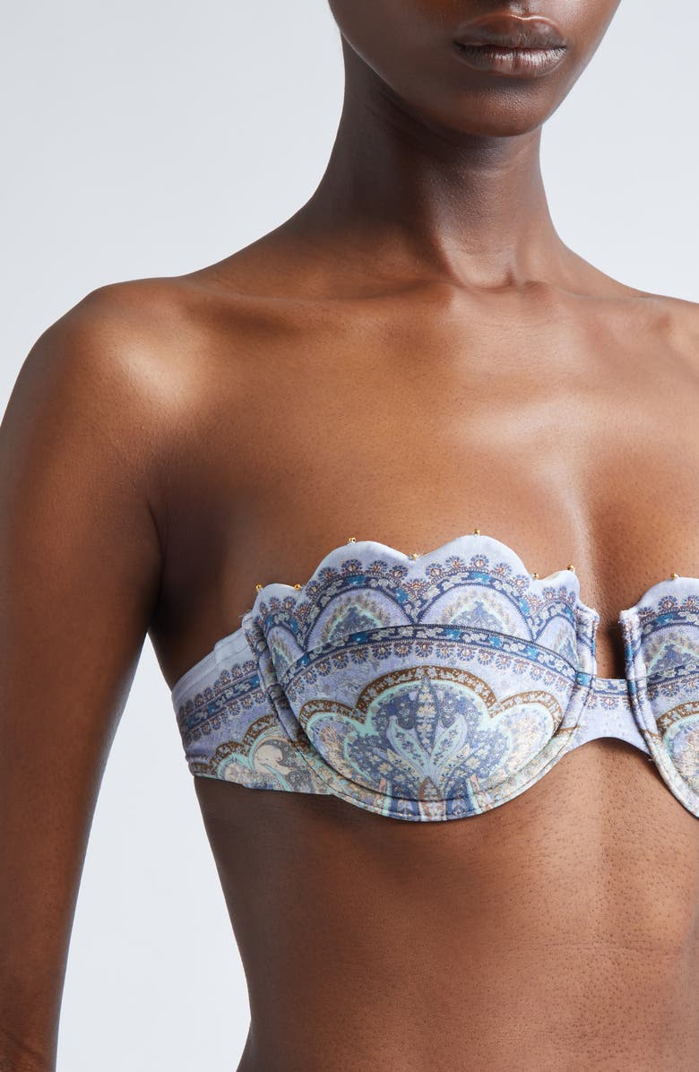 Zimmermann Wanderlust Scalloped Balconette Bikini Top, Alternate, color, Tapestry Blue Multi