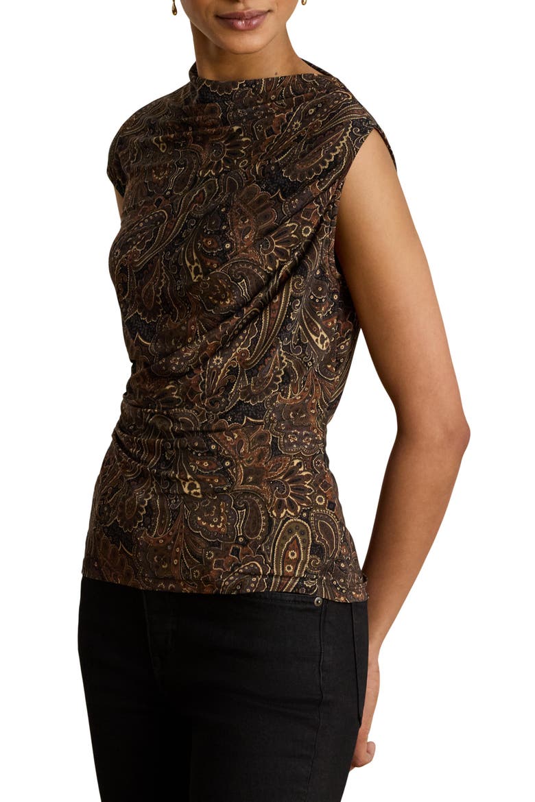 Paisley Shirred Jersey Top, Main, color, BLACK/ MULTI
