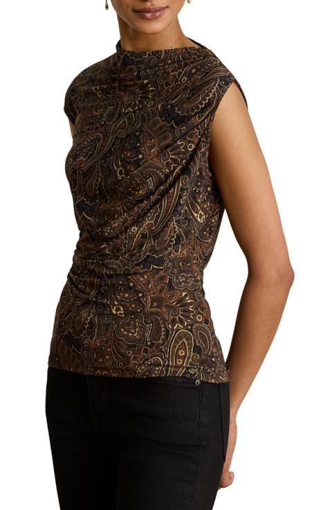 Paisley Shirred Jersey Top