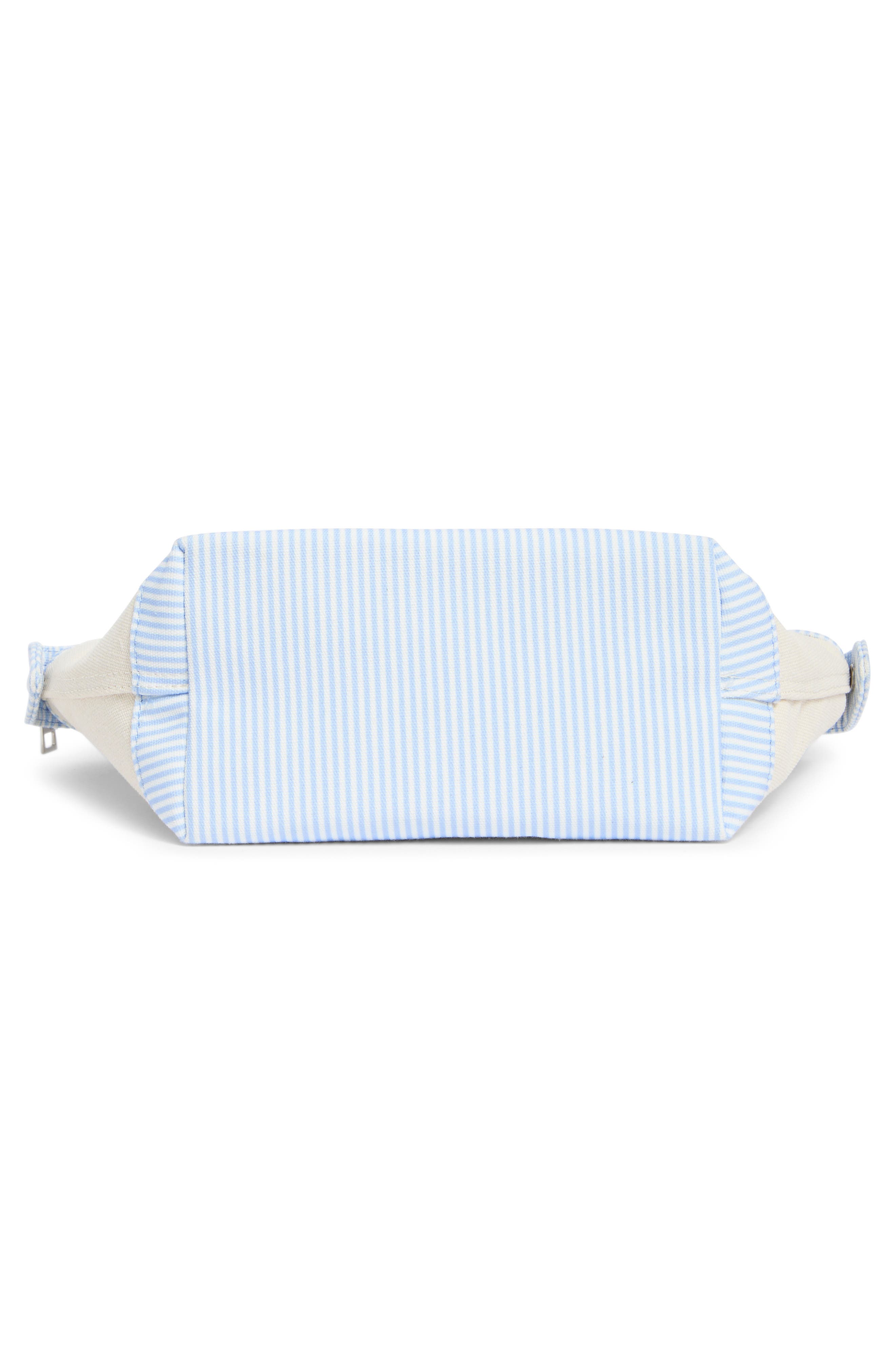 Madden Girl Mini Embroidered Canvas Tote, Alternate, color, Natural/ Blue Stripe