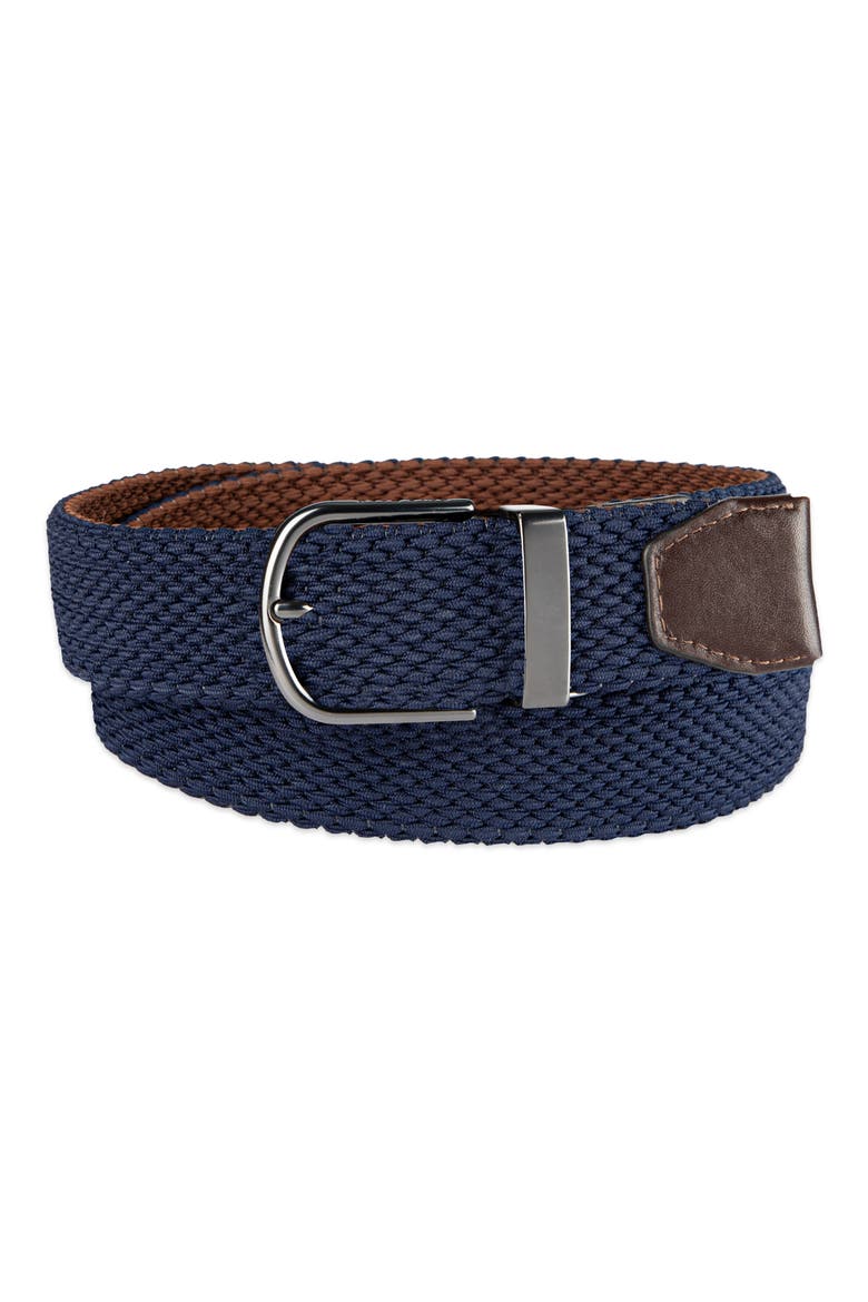 Reversible Stretch Web Belt, Alternate, color, BROWN/ NAVY