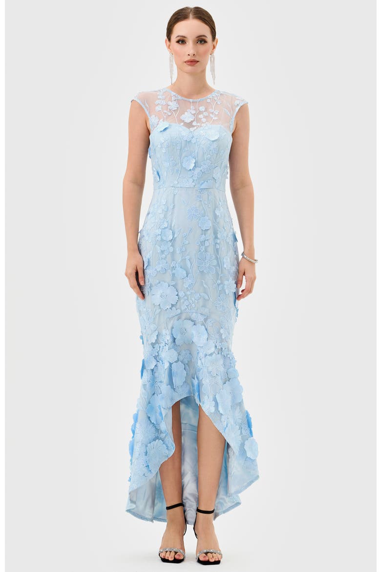 Freyja Cap Sleeve Hi Lo Midi, Main, color, BLUE