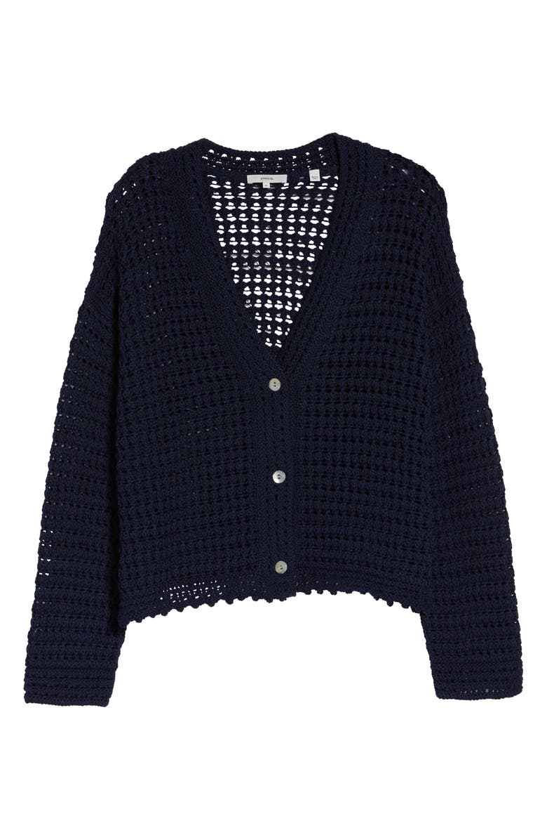 Vince Crochet Cotton Cardigan, Alternate, color, Navy