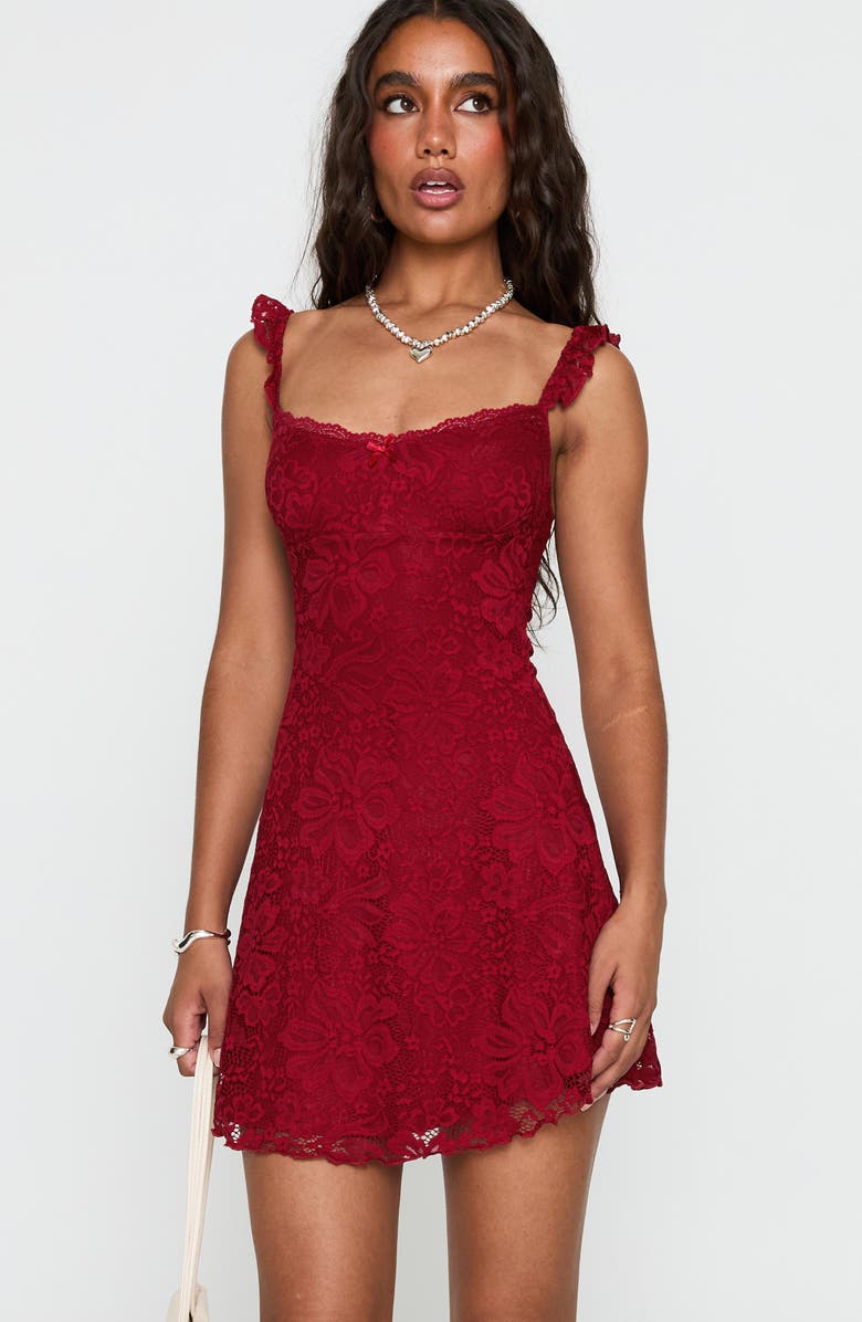 Princess Polly Beacall Lace Overlay Minidress, Alternate, color, Red