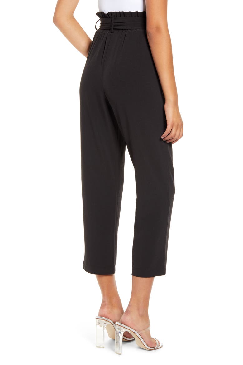 x Influencers Tie Waist Paperbag Pants, Alternate, color, BLACK