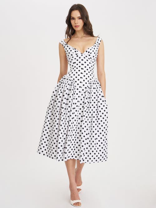 Miss Circle Rahma Polka Dot Drop Waist Midi Cotton Poplin Dress