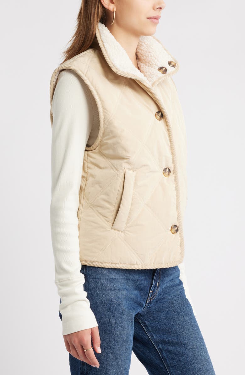 Treasure & Bond Faux Shearling Quilted Reversible Vest, Alternate, color, Beige Castle