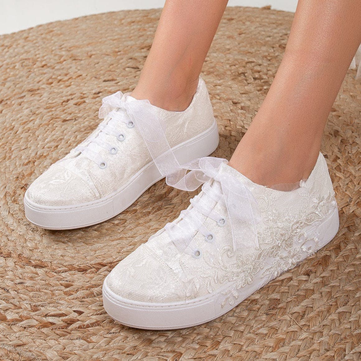 Forever & Always Shoes Elise Lace Bridal Sneakers, Alternate, color, Ivory