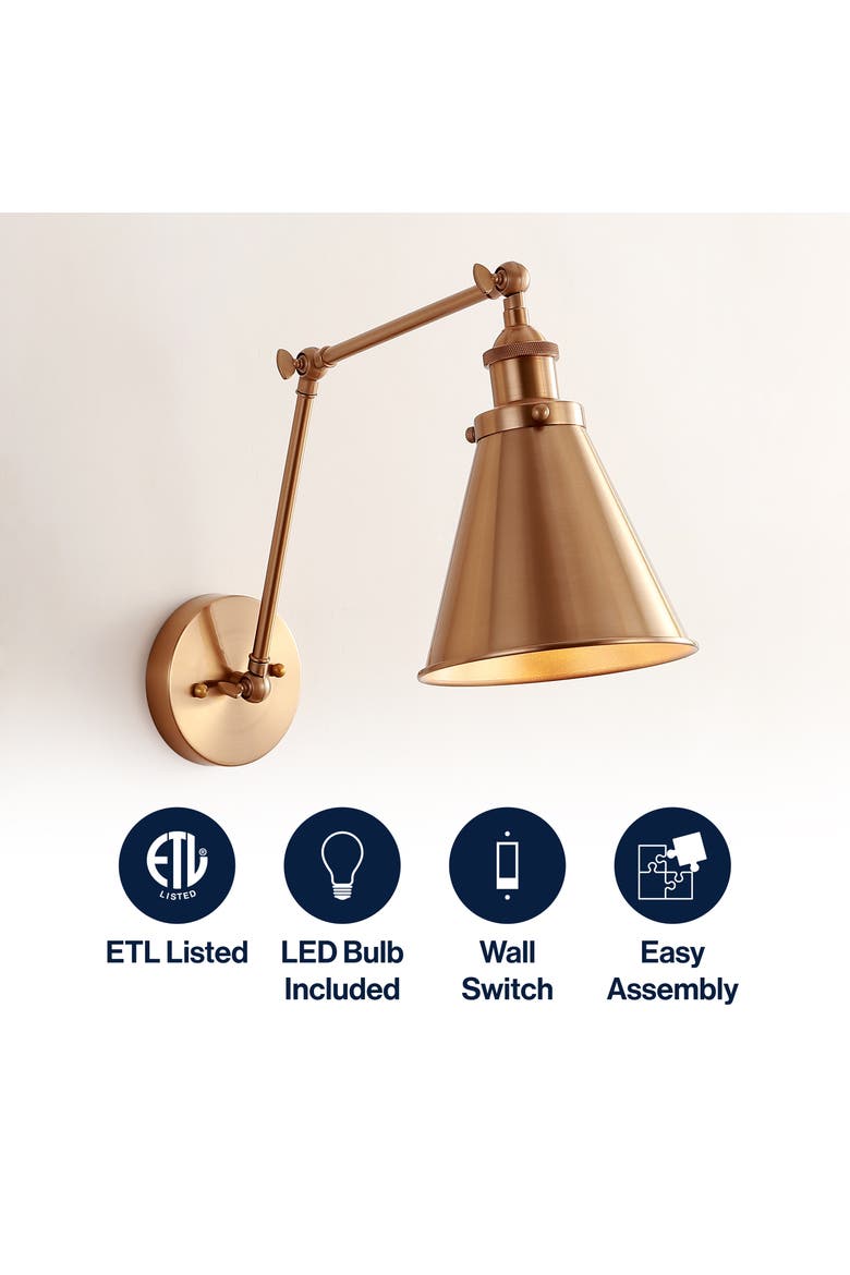 Rover Adjustable Arm Metal LED Wall Sconce, Alternate, color, Brass Gold