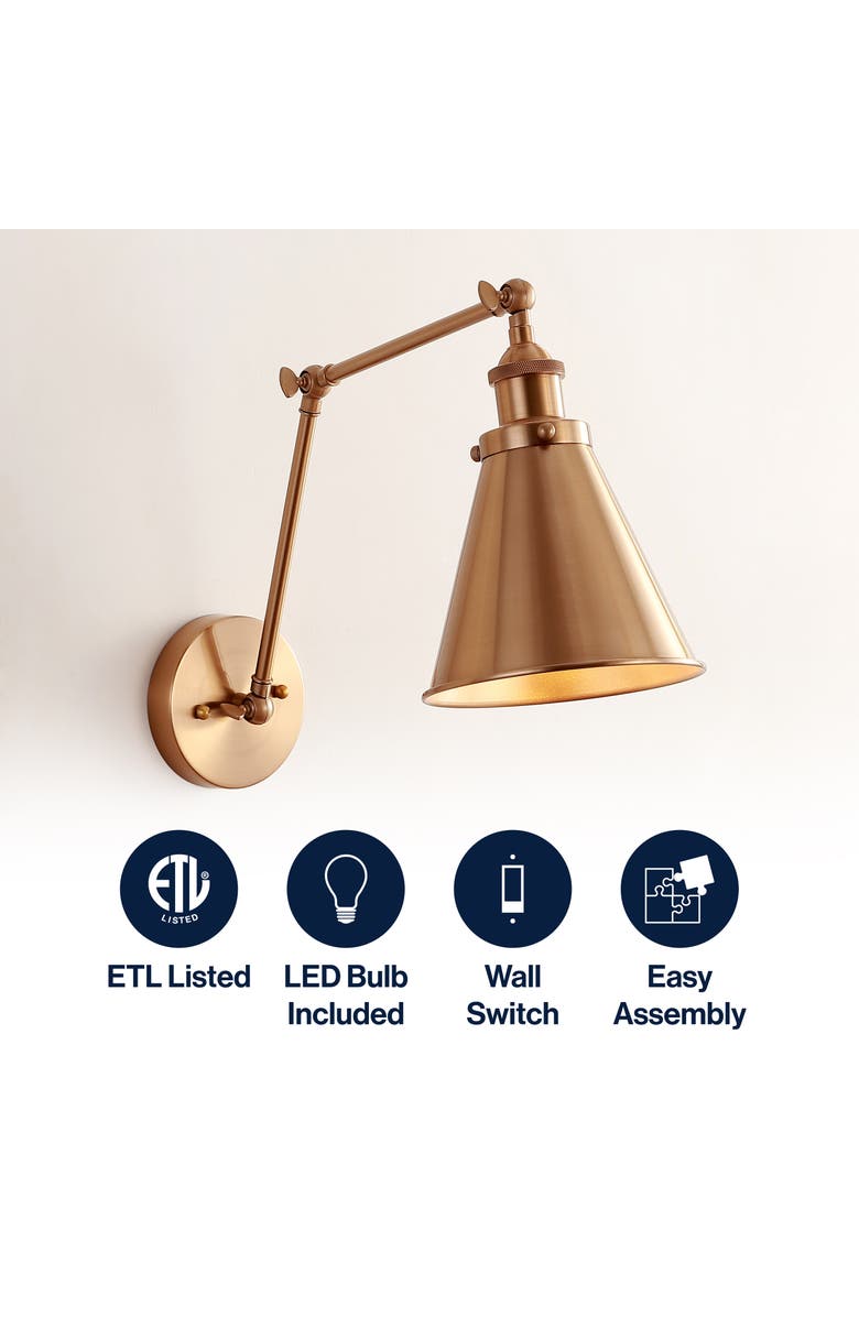 JONATHAN Y Rover Adjustable Arm Metal LED Wall Sconce, Alternate, color, Brass Gold
