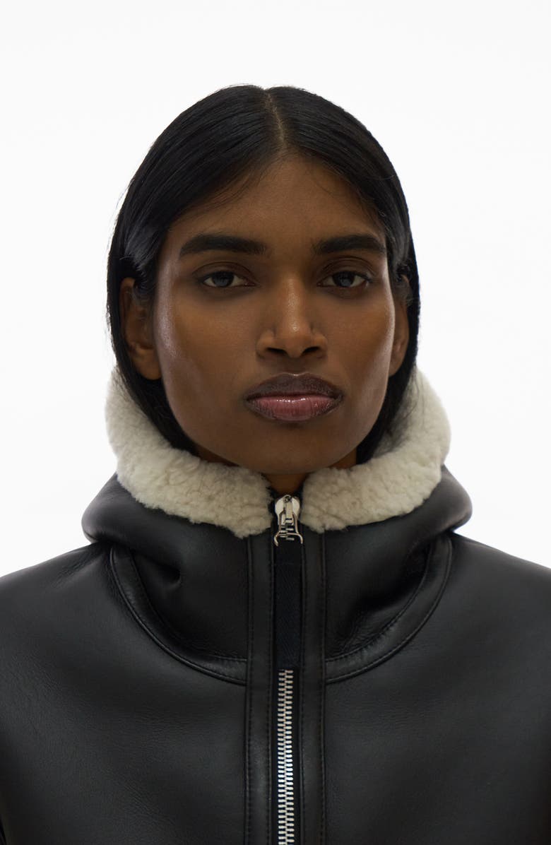 Helmut Lang Aviator Genuine Shearling Hooded Jacket, Alternate, color,