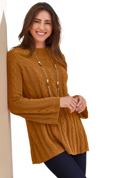 Jessica London Cable Sweater Tunic In Brown