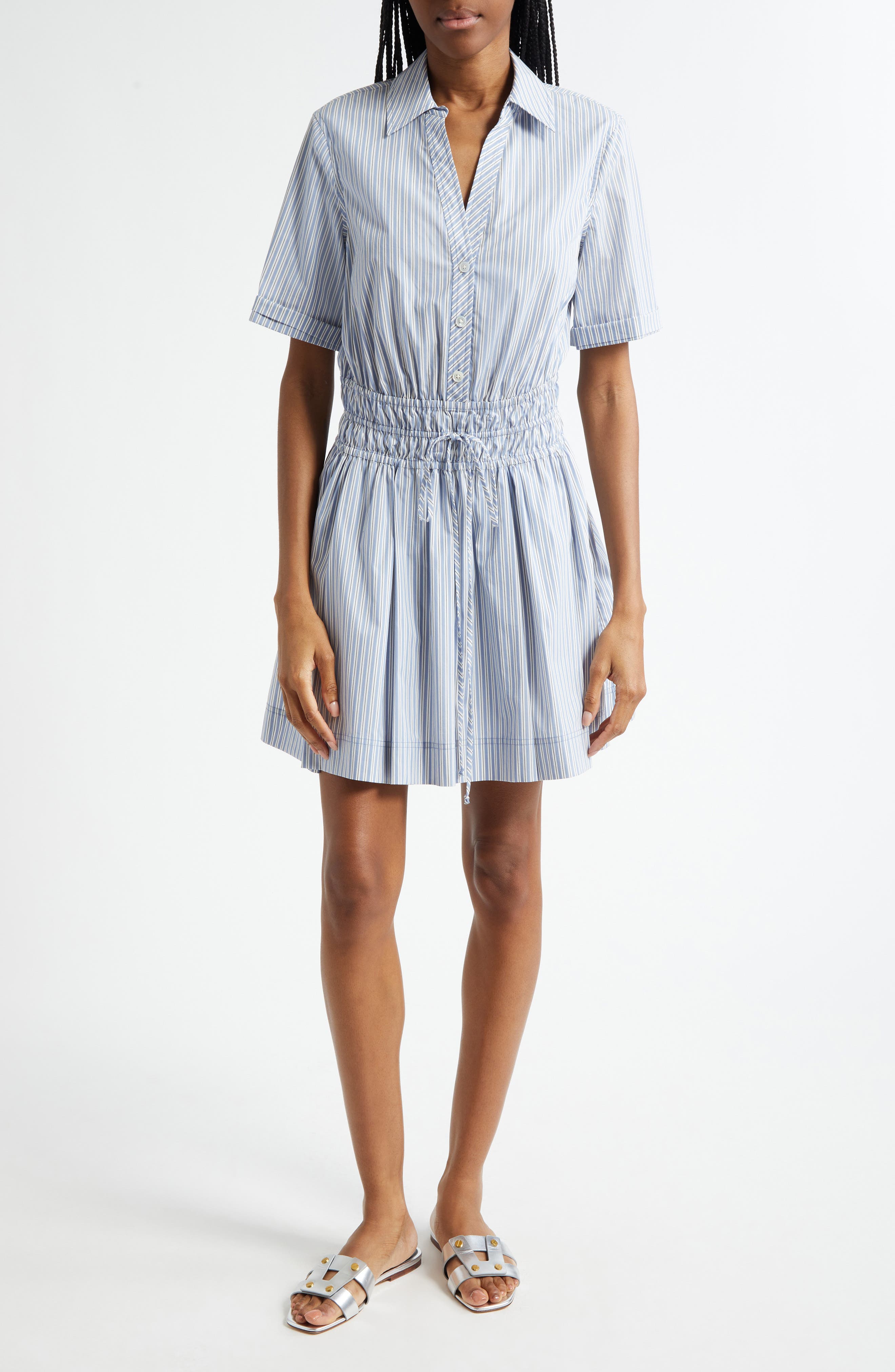 Veronica Beard Susan Stripe Cotton Blend Shirtdress