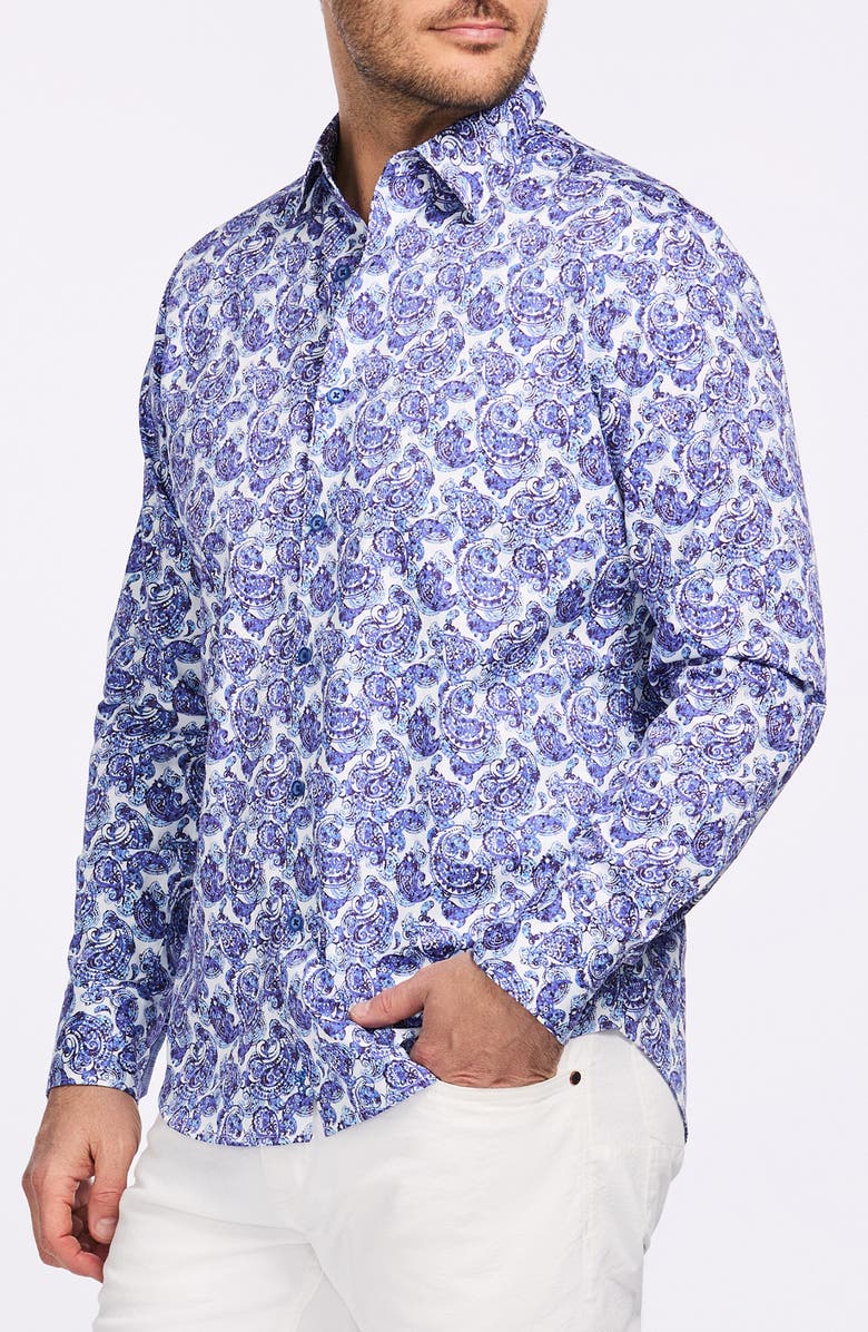 Robert Graham Dorval Cotton Button-Up Shirt, Alternate, color, Blue