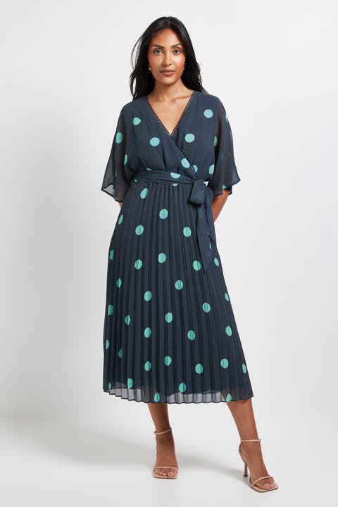 Petite Spot Pleated Midi Dress