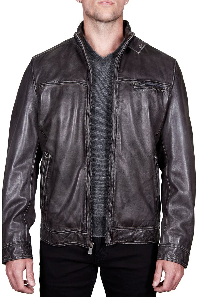 Leather Jacket, Main, color, CHARCOAL