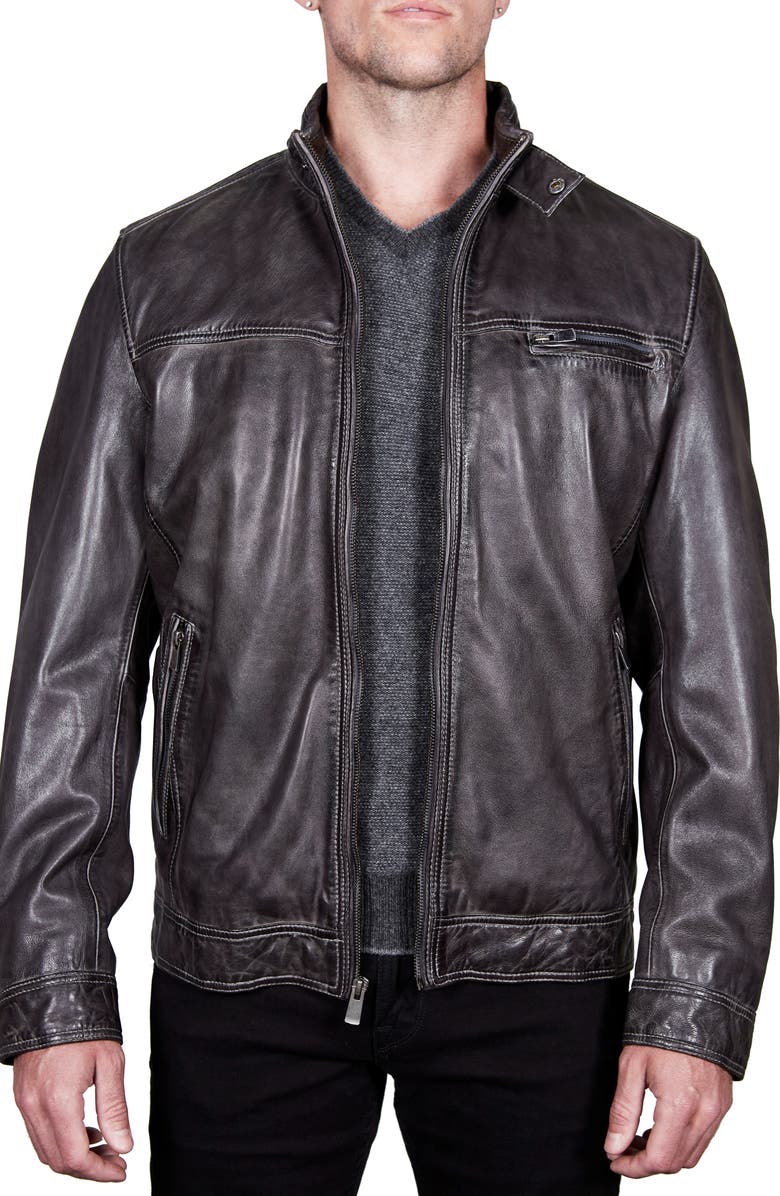 Missani Le Collezioni Leather Jacket, Main, color, Charcoal