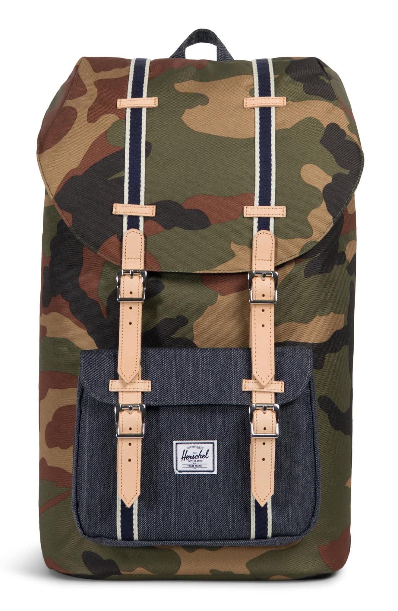 Little America Offset Backpack, Main, color, WOODLAND CAMO/ DARK DENIM